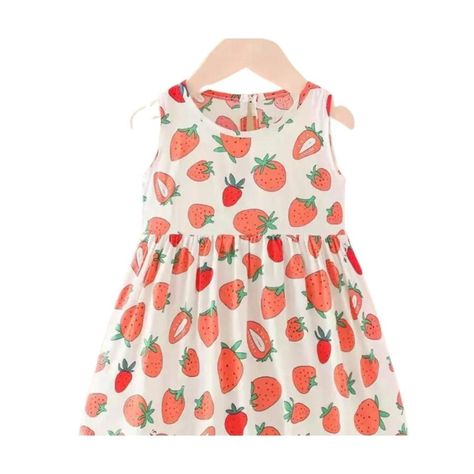 Vestido Niña Algodon Verano Blanco Estampado Frutillitas-0