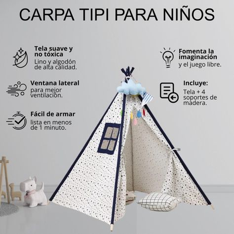 Carpa Tipi Niños Infantil 160cm Estrellas Juguete Decoracion-3