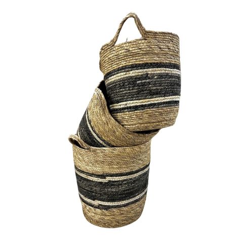 Pack 3 Canastos Maceteros Fibra Natural Tejido Mimbre Franja-2
