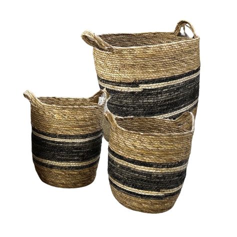 Pack 3 Canastos Maceteros Fibra Natural Tejido Mimbre Franja-0