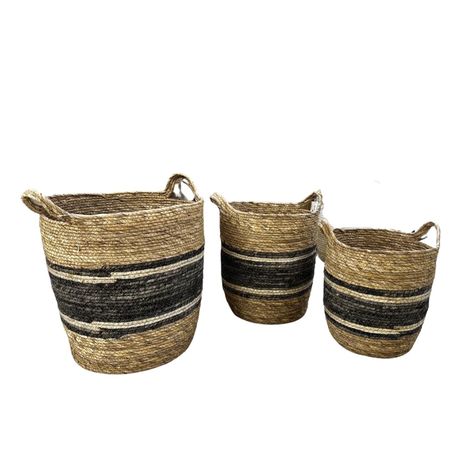 Pack 3 Canastos Maceteros Fibra Natural Tejido Mimbre Franja-3