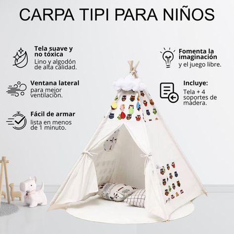 Carpa Tipi Niños Infantil 160 cm Buhos Juguete Decoracion-3