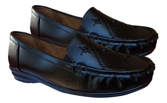 Zapato Mocasín De Cuero Mujer Casual Clasico Comodo Negro - 7148-2