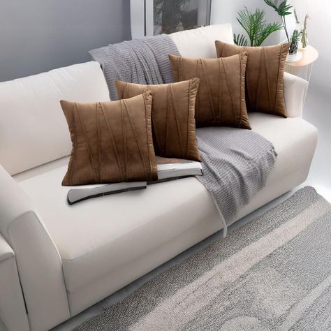 Fundas De Cojin Decorativa 45x45 Lineas Cafe PACK 4 U-0
