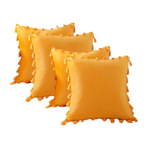 Fundas Para Cojín 45x45 Decorativas Con Borla Amarillo Pack 4U-0