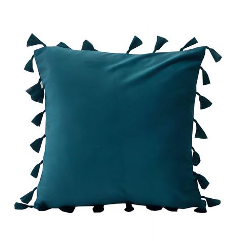 Funda Terciopelo Con Borla Turquesa Decorativa 45x45-0