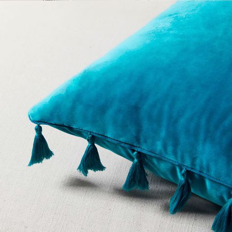 Funda Terciopelo Con Borla Turquesa Decorativa 45x45-1