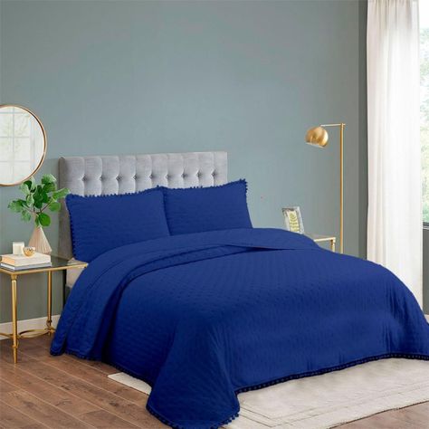 Cubrecama Quilt King De Verano 2.5 Plazas Pompones Azul-0