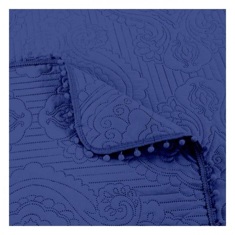 Cubrecama Quilt King De Verano 2.5 Plazas Pompones Azul-1