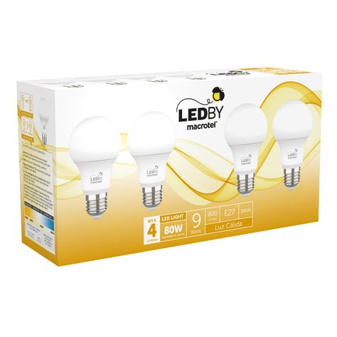 Pack 4 Ampolletas Led A60 9W Luz Cálida-1