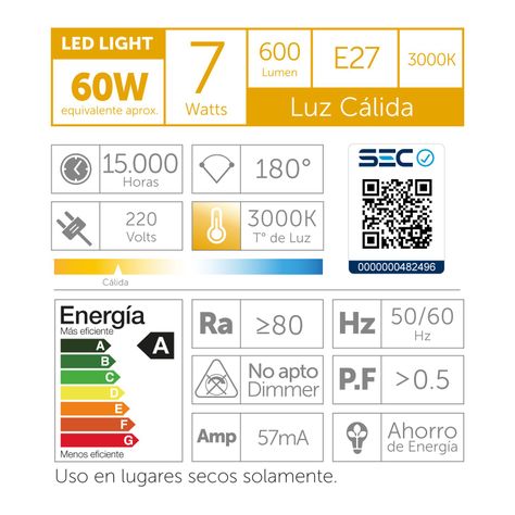 Ampolleta Led a60 7w Luz Cálida-2