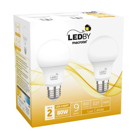 Pack 2 Ampolletas Led A60 9W Luz Cálida-1