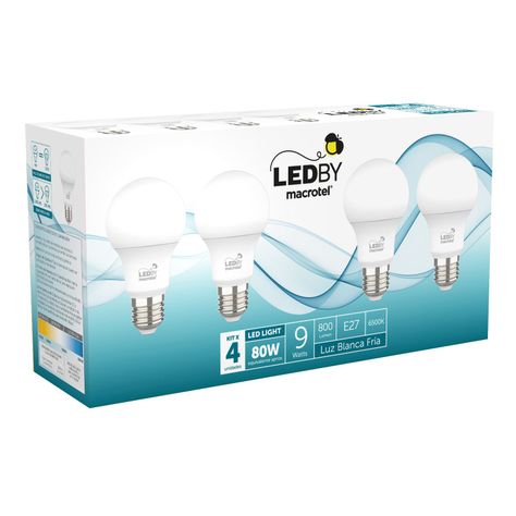 Pack 4 Ampolletas Led A60 9W Luz Fría-1