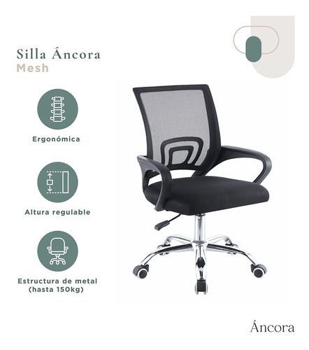 Silla De Oficina Áncora Ergonómica Para Escritorio Negra-2