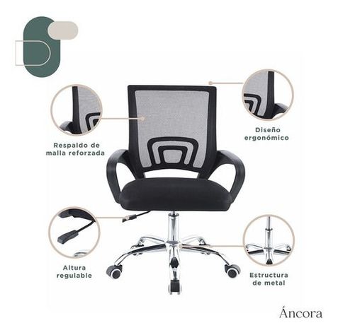 Silla De Oficina Áncora Ergonómica Para Escritorio Negra-3