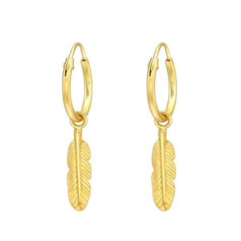 Argollas Bañadas en Oro con Pluma Fina-0