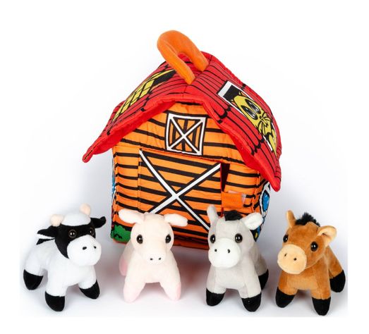 Casa de la granja con animales de peluche-0