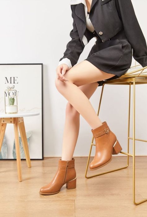 Botin Mujer  Camel Taco Bajo  M477-1