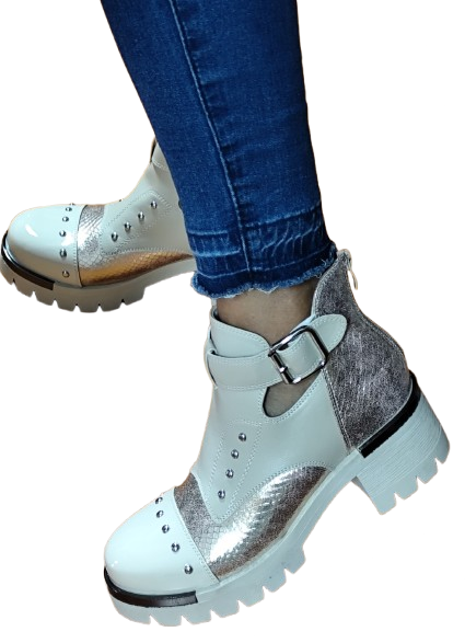 Botín Beige Para Dama  Taco  Bajo M466-0