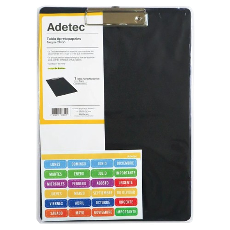 Tabla Apretapapel Oficio Negro Adetec 24*34,5*0,2-0