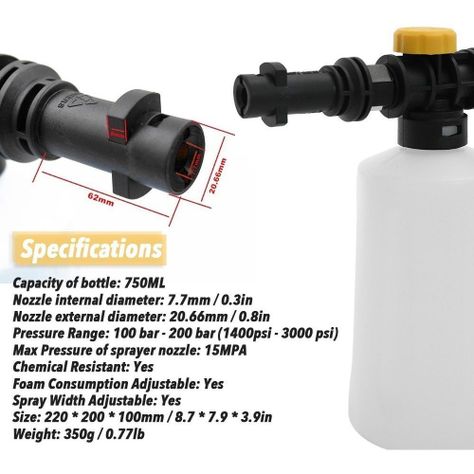 Lanzador Espuma Nieve para Karcher K2 K3 K4 K5 K6 K7 Auto -1