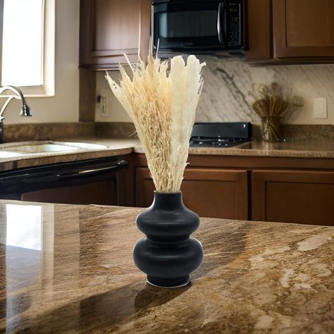 Florero De Ceramica Decorativo Diseño Negro Flores Secas-1