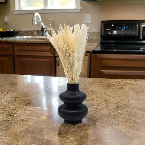 Florero De Ceramica Decorativo Diseño Negro Flores Secas-2