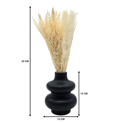 Florero De Ceramica Decorativo Diseño Negro Flores Secas-6