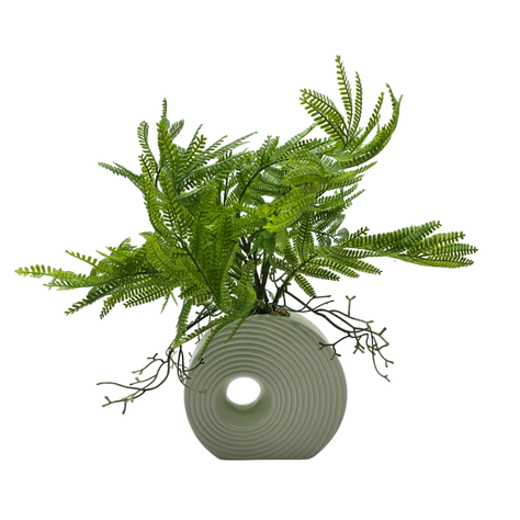 Planta Artificial Helecho Decorativa Macetero De Ceramica-0