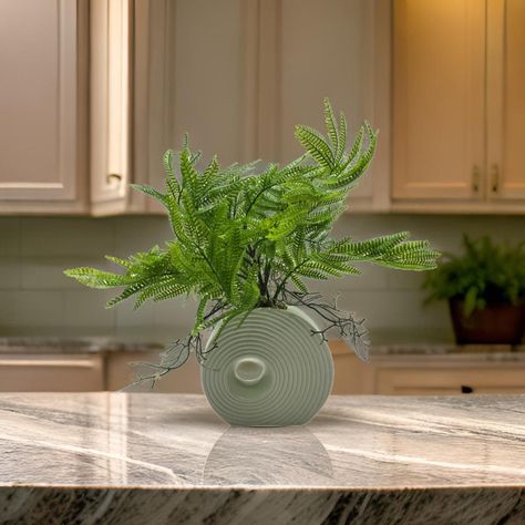 Planta Artificial Helecho Decorativa Macetero De Ceramica-5