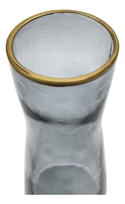 Florero Decorativo De Vidrio Gris Liso Borde Dorado-1