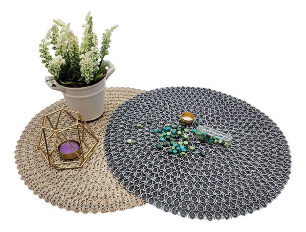 Set 6 Individuales Circulares Estilo Zigzag Diseño Gris-3