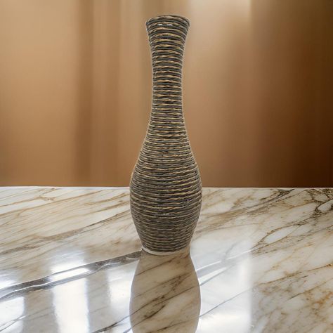 Jarron Florero Decorativo Tejido Rattan Moderno Café 60 CM-1