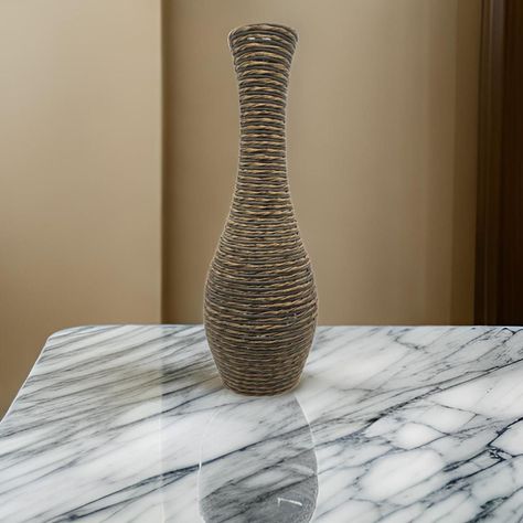 Jarron Florero Decorativo Tejido Rattan Moderno Café 60 CM-2