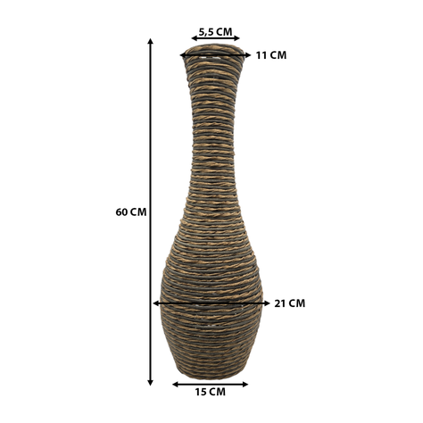 Jarron Florero Decorativo Tejido Rattan Moderno Café 60 CM-5