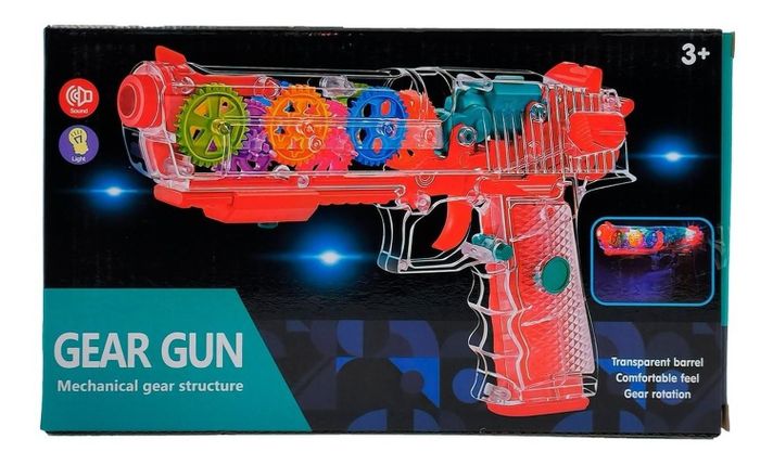 Pistola De Juguete Con Engranaje Luz Y Sonido Transparente-2
