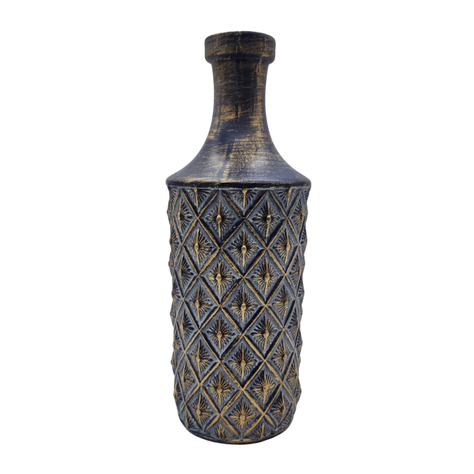 Jarron Florero Ceramica Diseño Rombos Azul Dorado Alargado-0
