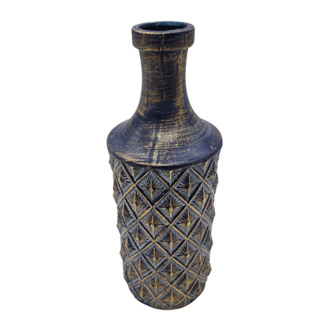 Jarron Florero Ceramica Diseño Rombos Azul Dorado Alargado-3