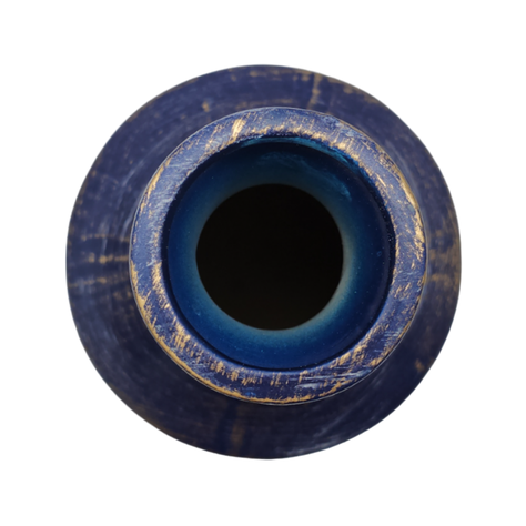 Jarron Florero Ceramica Diseño Rombos Azul Dorado Alargado-5