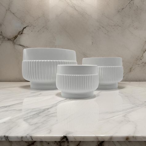Set 3 Maceteros Maceta De Ceramica Lineas Relieve Blanco-3