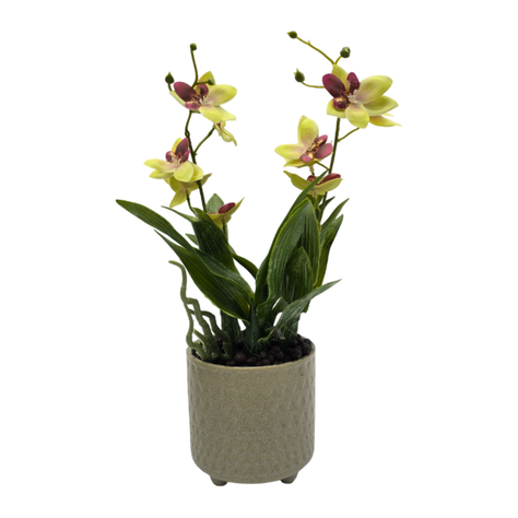 Planta Artificial Orquidea Amarillo Decorativa Macetero Loza-0