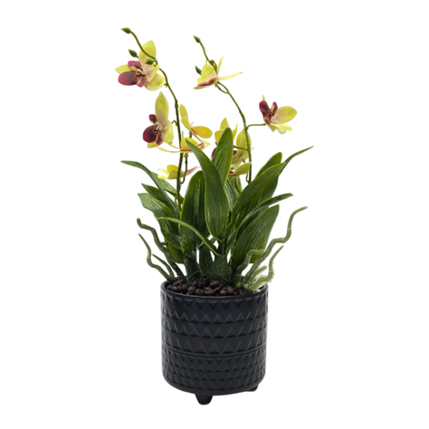 Planta Artificial Orquidea Amarillo Decorativa Macetero Loza-1
