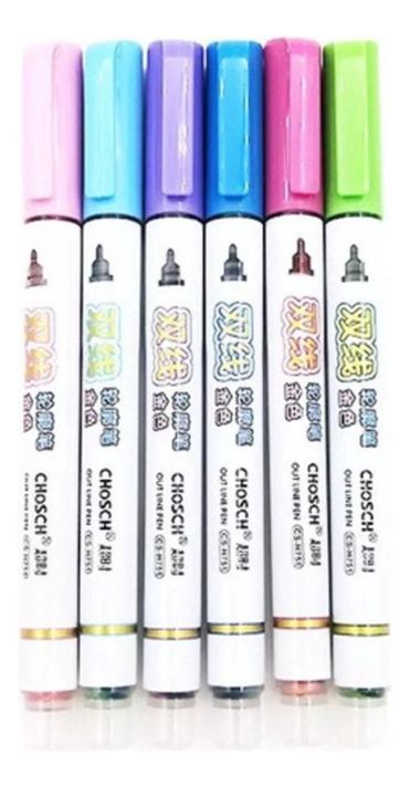 Marcadores Metalicos Outline Pen 6 Colores Profesionales-1