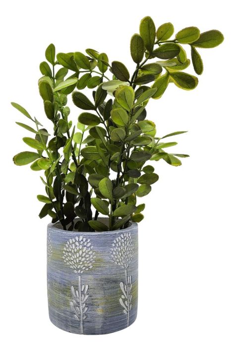 Planta Artificial Tropical Macetero Ceramica Azul Blanco-0