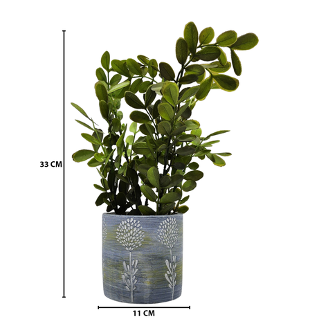 Planta Artificial Tropical Macetero Ceramica Azul Blanco-5