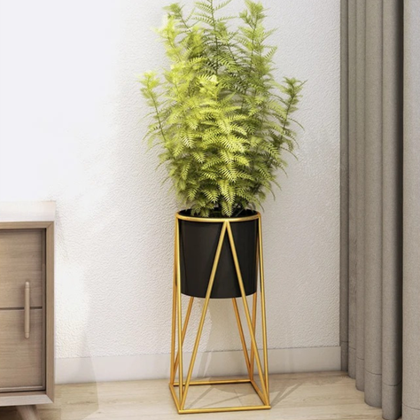Set 2 Porta Maceteros Pedestal Maceta Plantas Negro Dorados-3