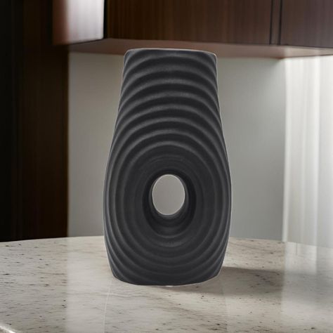 Jarron Florero De Ceramica Fina Decorativo Moderno Negro-3