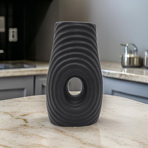 Jarron Florero De Ceramica Fina Decorativo Moderno Negro-4