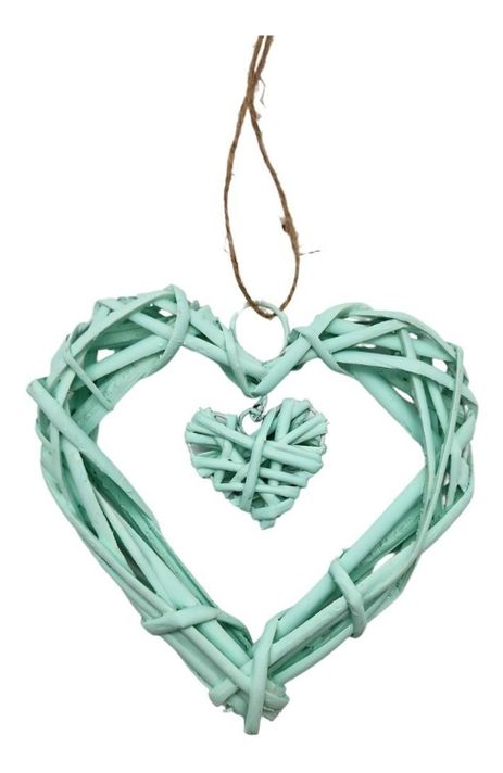 Decoración Colgante De Mimbre Corazón Color Verde Agua-0