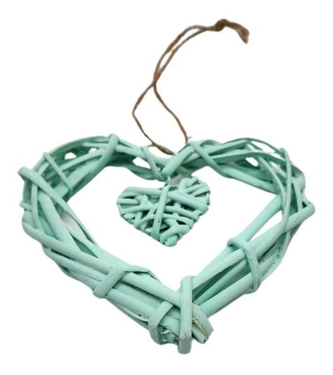 Decoración Colgante De Mimbre Corazón Color Verde Agua-1